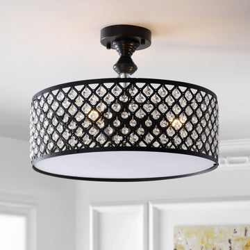 Elise 17" Crystal/Metal Drum Semi-Flush Mount - JONATHAN Y